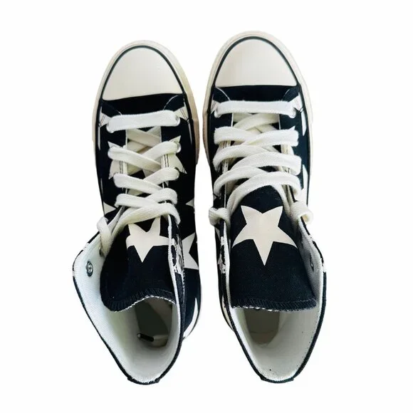 ✨Converse Women Shoes 8.5 Ctas Lift Platform Hi Large Stars Black Beige A09903C✨ - Picture 5 of 10